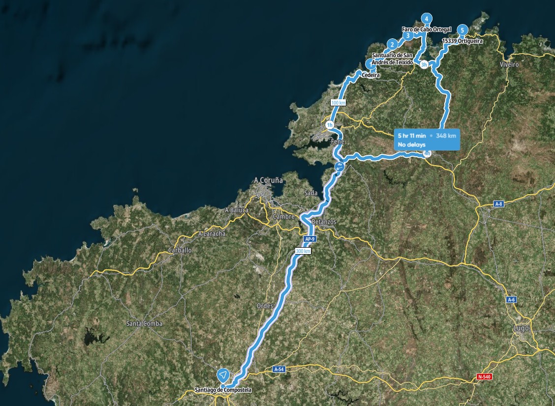 Mapa general de la ruta Cedeira, San Andrés de Teixido y Cabo Ortegal